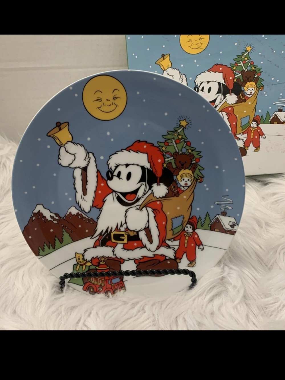 🧑‍🎄 Vtg 1991 Disney Christmas Mickey Mouse Porcelain Plate Limited Ed With Box